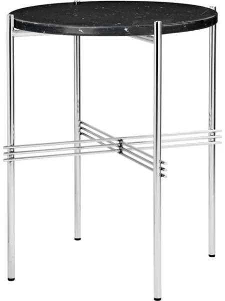 GUBI TS Rundt Sidobord Ø40 Polerat Stål/Black Marquina Marmor