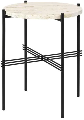 GUBI TS Rundt Sidobord Ø40 Vit/ Svart Travertin